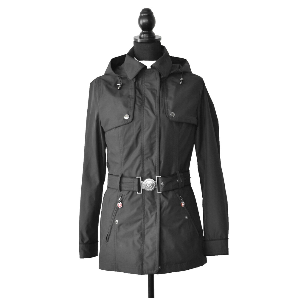 B5 NEW WELLENSTEYN Miami Black Self Belted Removable Hood Parka Jacket Size XS